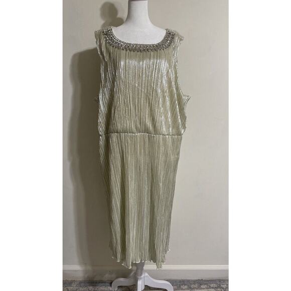 Plus 3X Cocktail Gold Metallic Shimmer Rhinestones Sleeveless Knee Length Dress - Picture 1 of 16